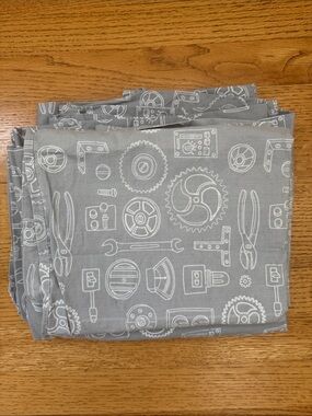 The Land of Nod Gray Tool Print Top Sheet and Pillowcases